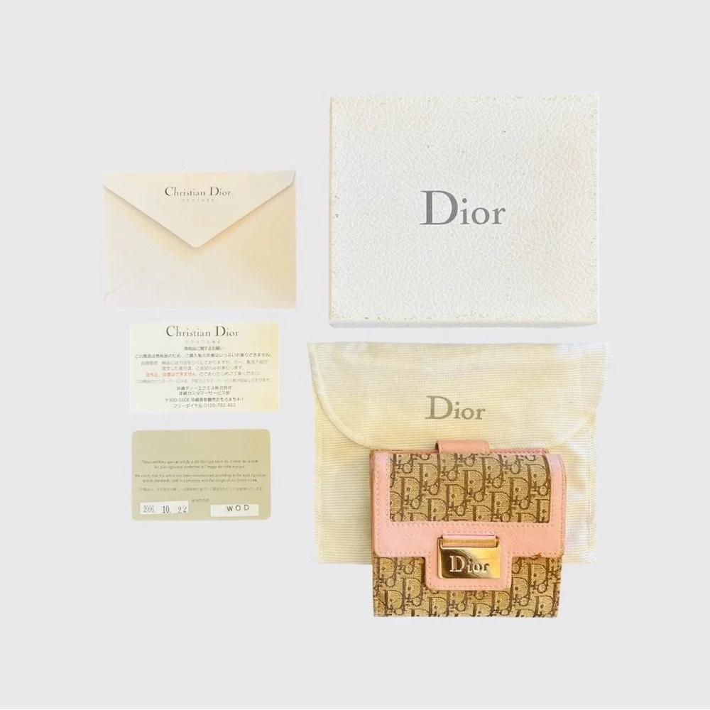 DIOR Oblique Trotter Wallet Pink Trim w/ Box and Card Y2K COA Included